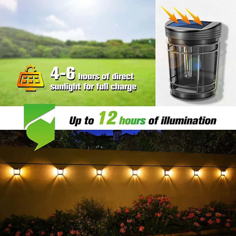 屋外 防水 庭園 フェンス ライト 壁 設置 ランプ 太陽光発電 LED 壁灯