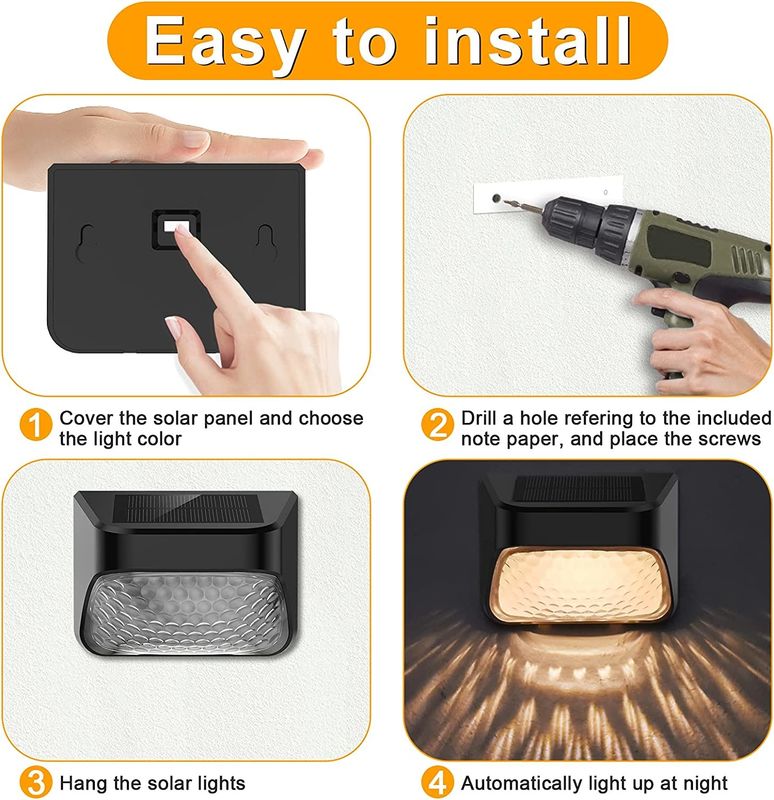 20ルメン 黒色 太陽光発電のフェンスライト 4.5 時間充電時間 暖かい白色 RGB 光色