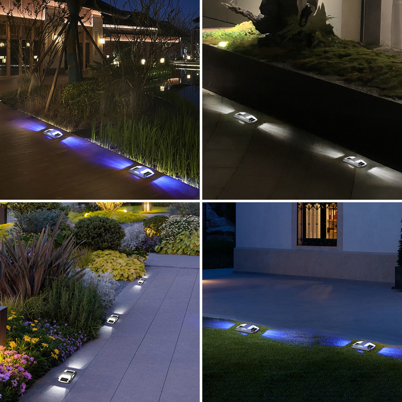IP68 防水ブルー/冷白色 LED 太陽光ドックライトセット - 4 パック 130*80*22MM