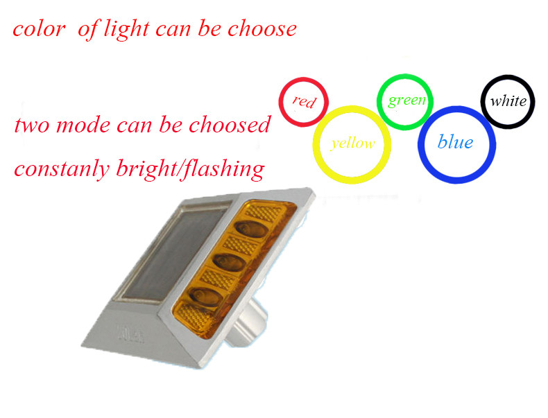ソーラーロードスタッド 2V LED IP68 防水 アルミ合金 PC 反射 黄色 赤 白 青 緑
