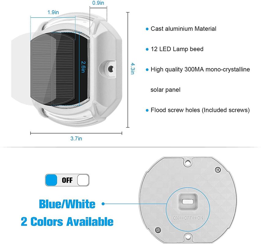 防水太陽光フェンスライト 20 ルメン輝度 4.5 時間充電時間