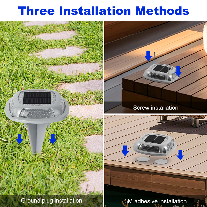 IP67防水ソーラーデッキライト、1.2V/600mahバッテリーと2V/140maソーラーパネル搭載、ホワイト+ブルー