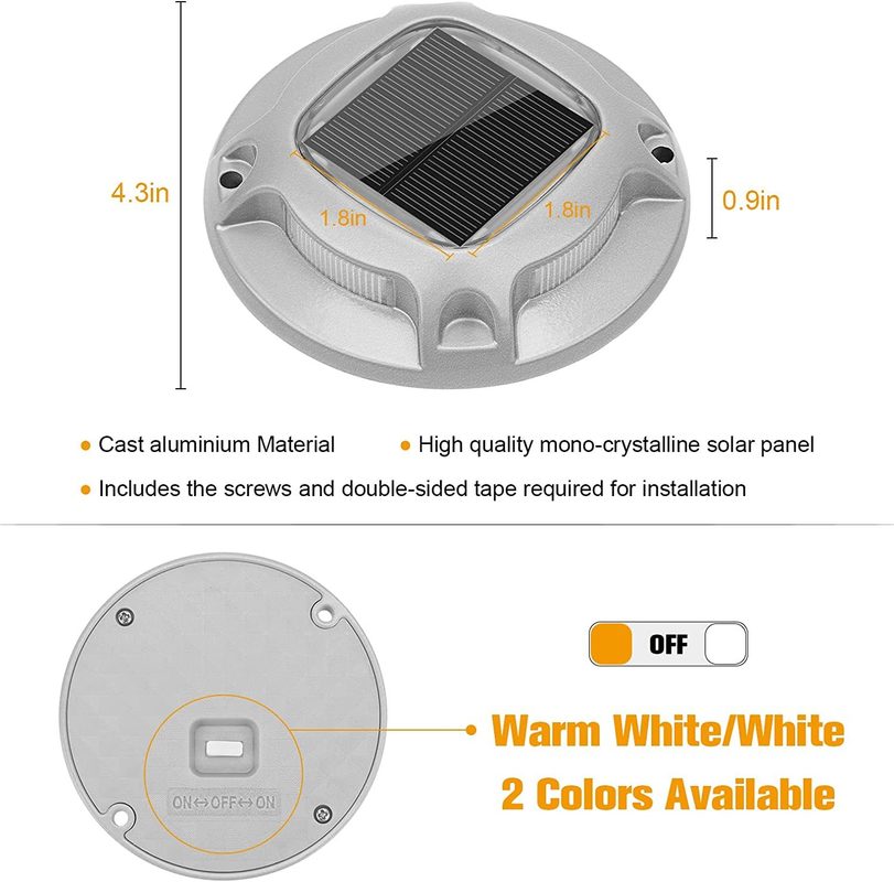 Solar Lane Light LED Lane Marking Deck Light with 9 Colors in One Warm White 3500K and 360 Beam Angle